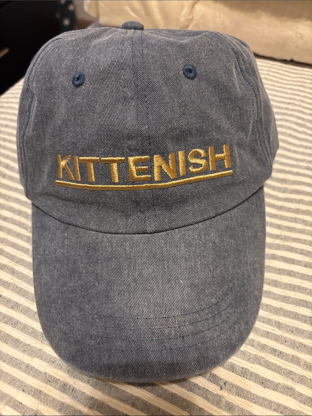 Kittenish Denim Cap with Gold Embroidered Logo